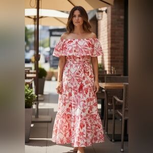 Pink Lily Pink and White Floral Maxi Dress
